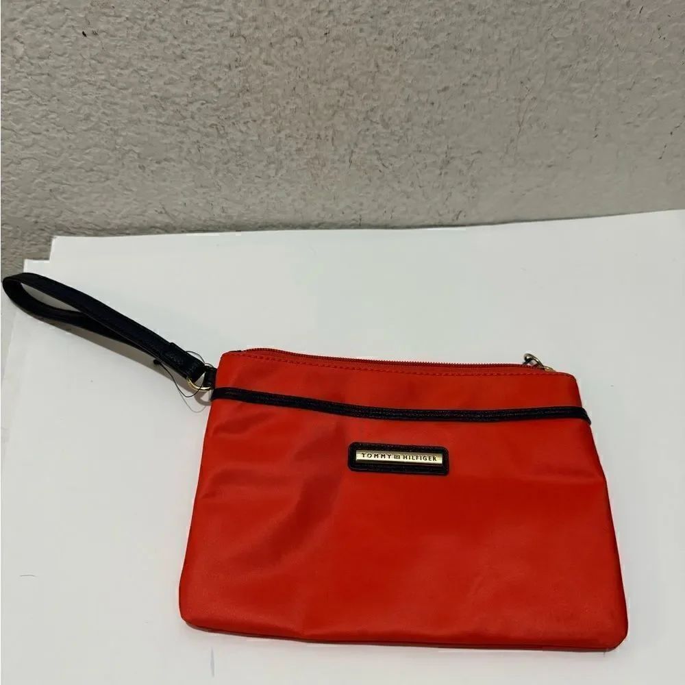 NWT Tommy Hilfiger: Red and Navy Blue Fabric Wristlet